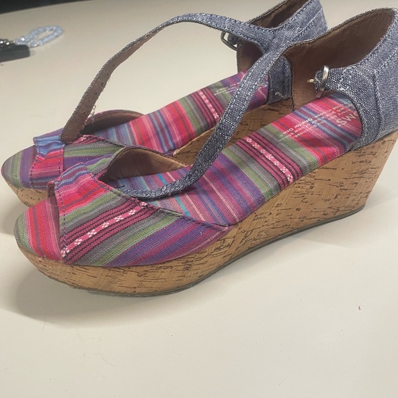 Toms womens platform wedge strappy aztec and chambray print open toe sandals 7.5 - Picture 6 of 6